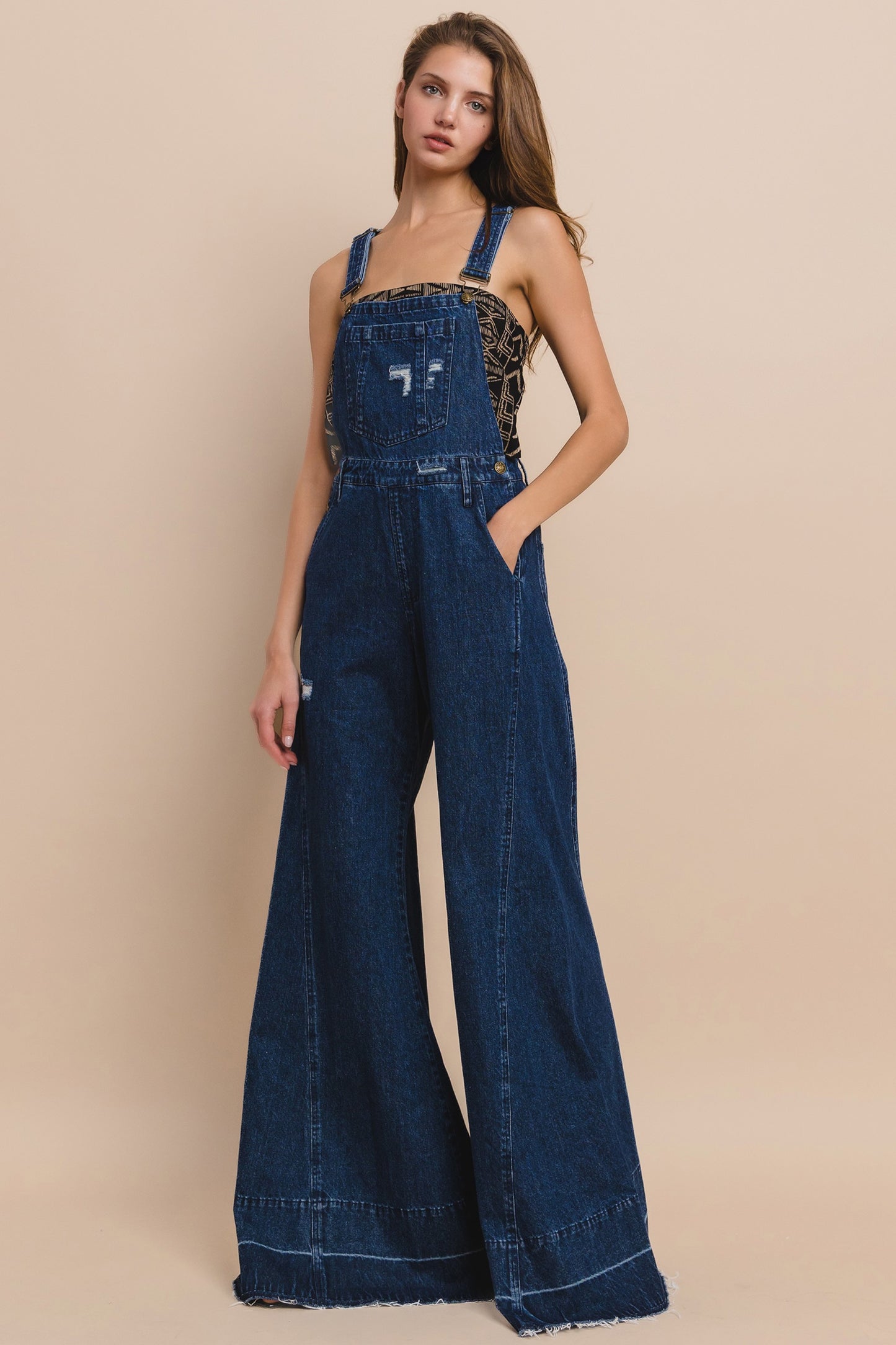 Wide Leg Distressed Denim Overalls