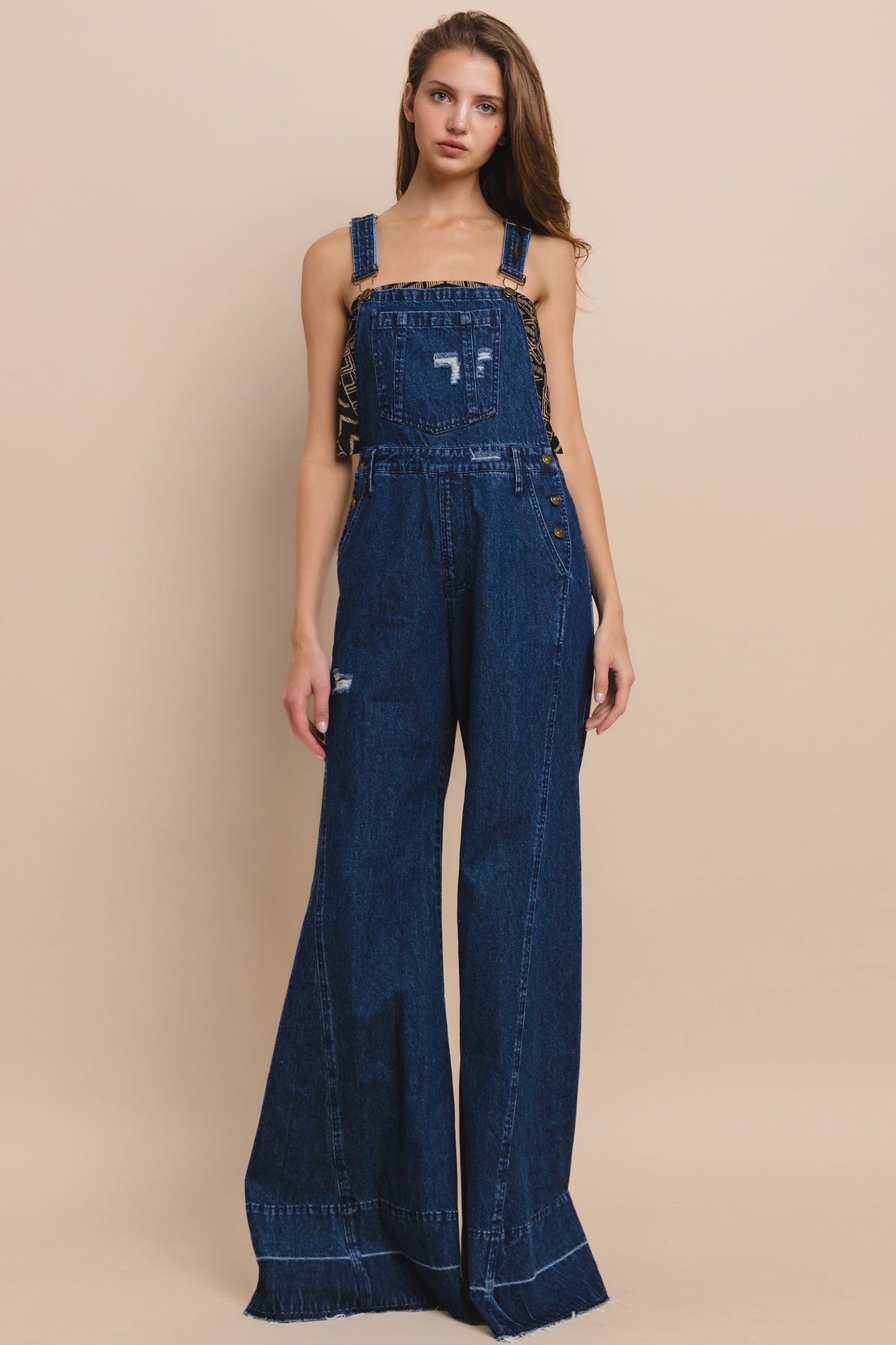 Wide Leg Distressed Denim Overalls