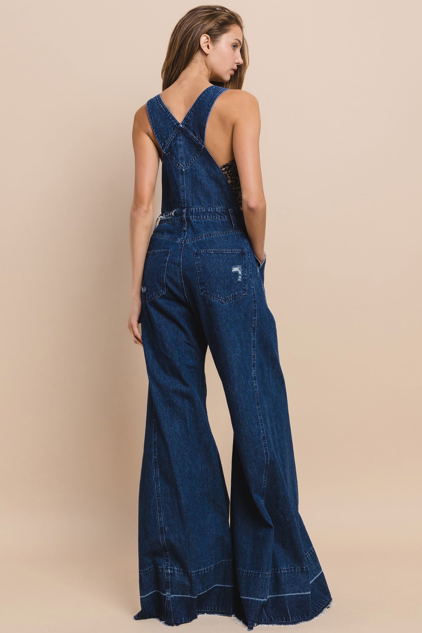 Wide Leg Distressed Denim Overalls