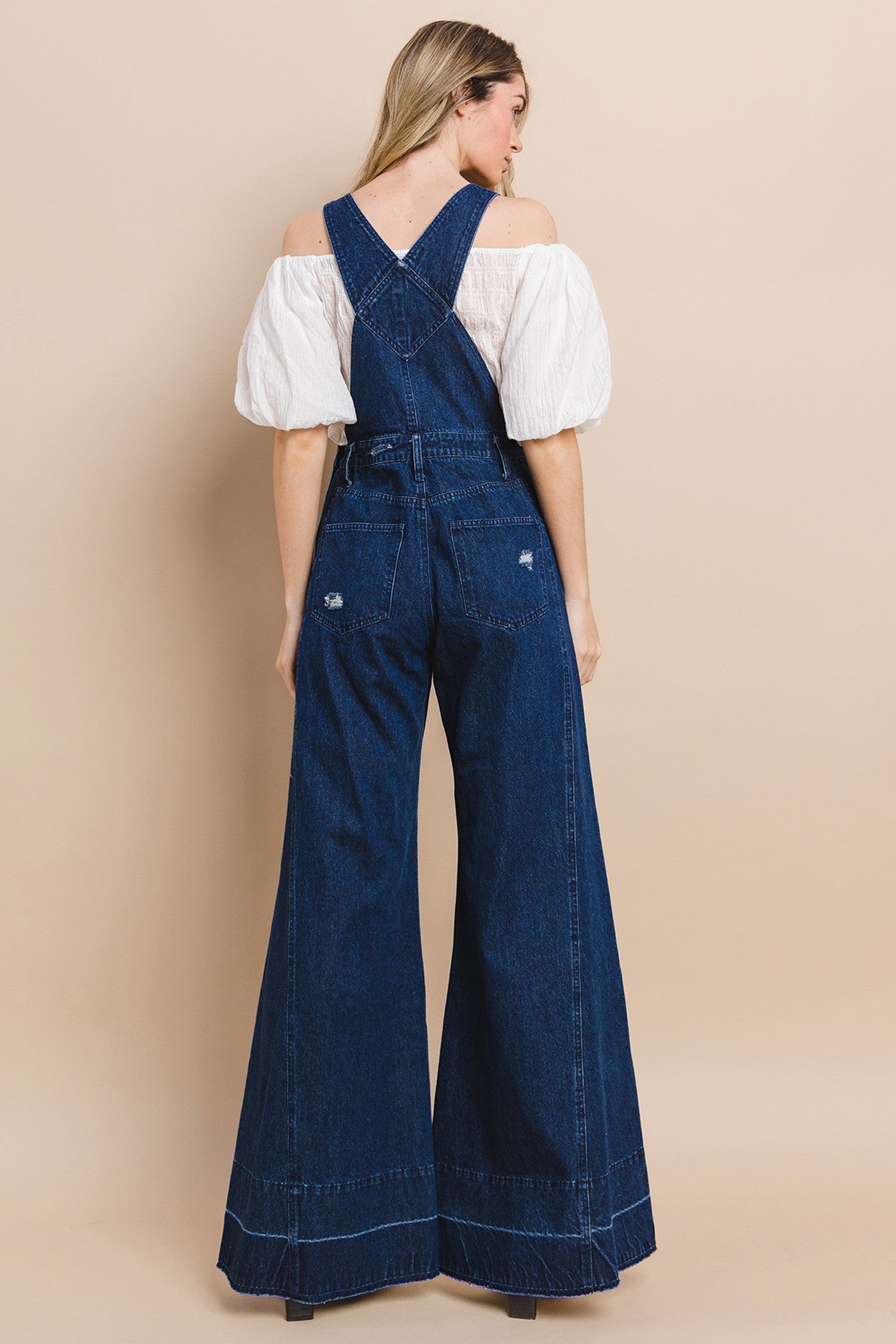 Wide Leg Distressed Denim Overalls