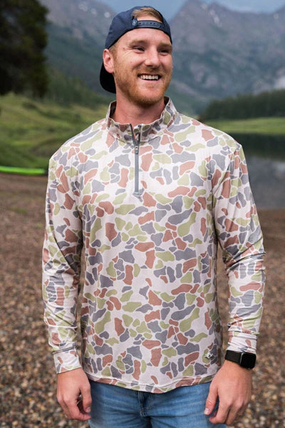 BURLEBO Long Sleeve Performance Zip Up-Driftwood Camo